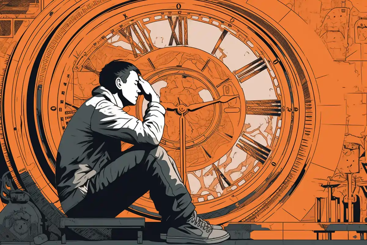 Guy sitting near a giant clock